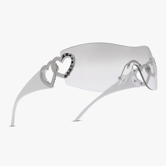 Heart-Embellished Silver Sunglasses - Picture 1 of 1
